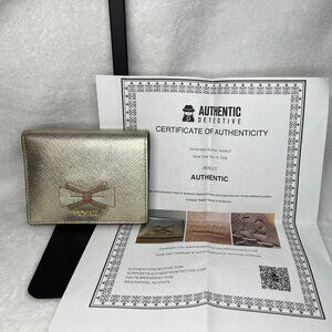 Prada Saffiano Leather Fiocco Compact Bifold Wallet Like New with COA